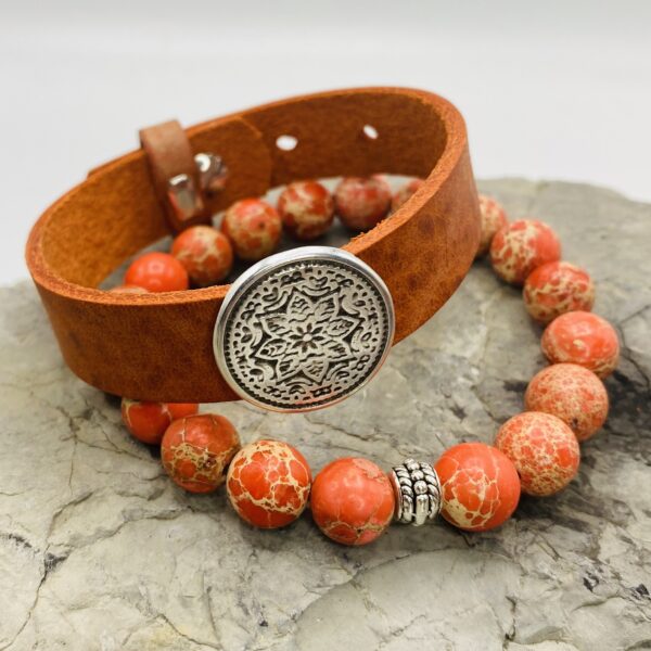Armbandenset Orange Slice met leren bandje