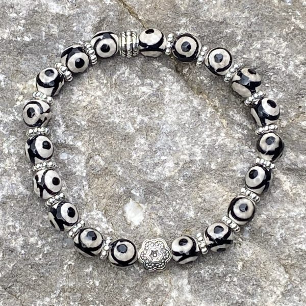 Armband Flower of Love, black/white Tibet