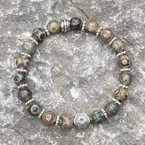 Armband Flower of Love, Green/Beige/Tibet