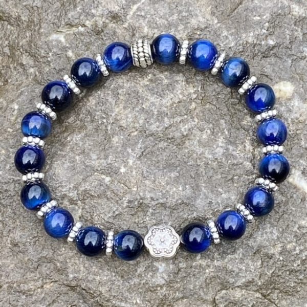 Armband Flower of Love, tijgeroog blauw