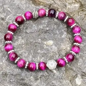 Armband Flower of Love, tijgeroog, wijnrood