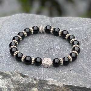 Kralen armband flower of love, Black Onyx Agaat