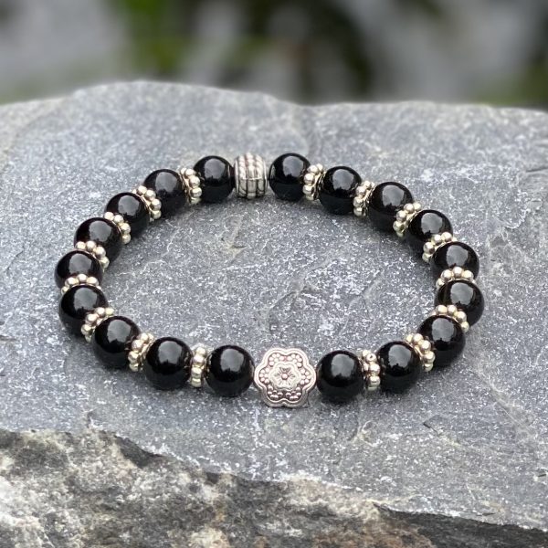 Kralen armband flower of love, Black Onyx Agaat