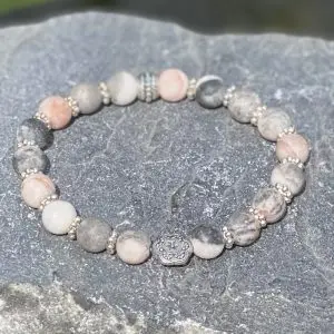 Kralen armband flower of love, pink/grey