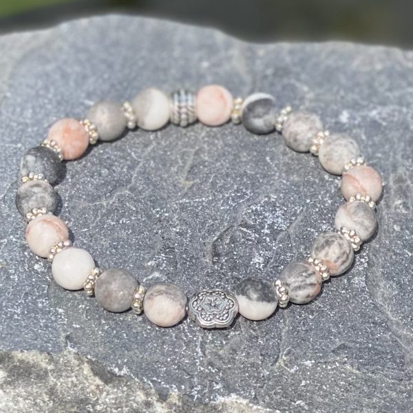 Kralen armband flower of love, pink/grey