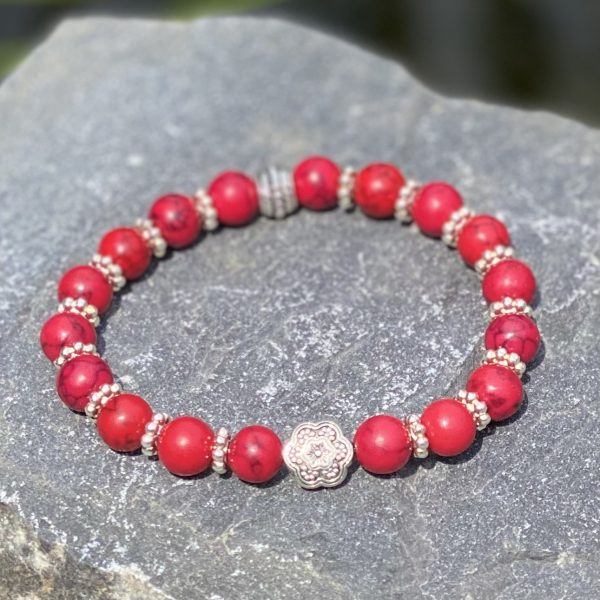 Kralen armband Flower of Love, red