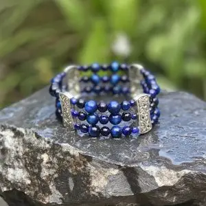 Armbandset Brandon Tijgeroog blauw 4,6 en 8mm met Tibitaans Zilver