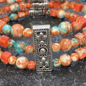 Kralen armbandset Model Spring collectie Orange/ Turquoise 4 en 6mm Cubic