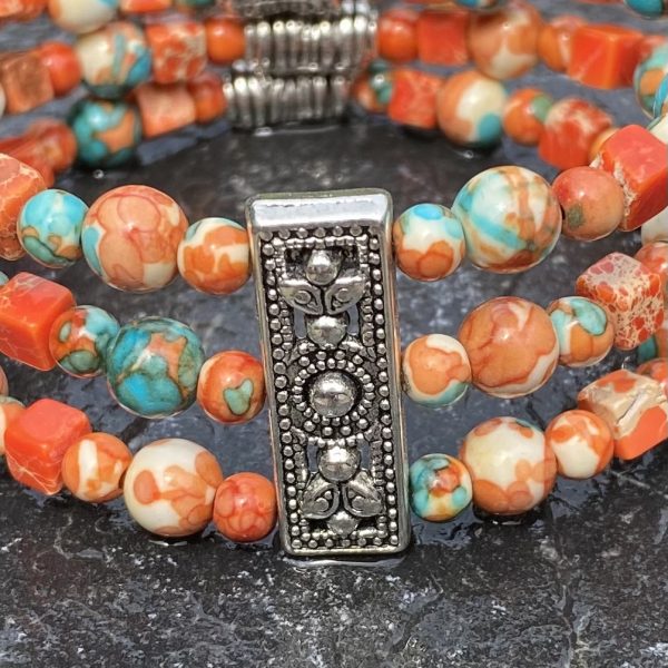 Kralen armbandset Model Spring collectie Orange/ Turquoise 4 en 6mm Cubic