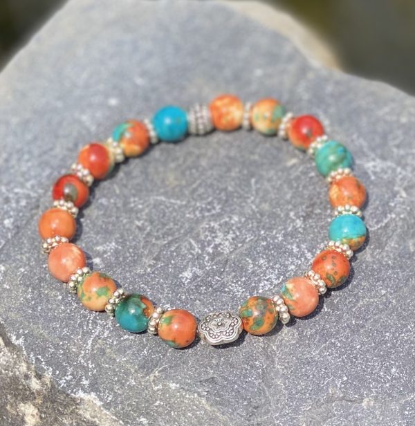 Kralen armband Flower of Love, tijgeroog, orange