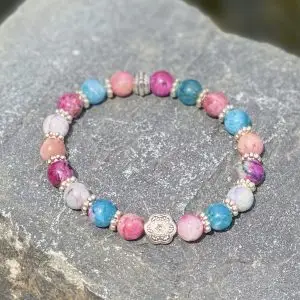 Kralen armband Flower of Love, rose/blauw