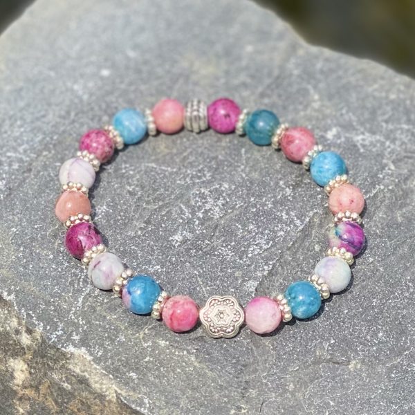 Kralen armband Flower of Love, rose/blauw
