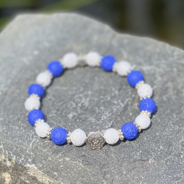Kralen armband Flower of Love, lavasteen blue/whyte