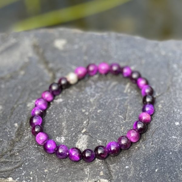 Kralen armband tijgeroog 6mm paars