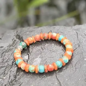 Kralen armband , Orange 8mm, met spacer schelpdisc orange rond 3mm