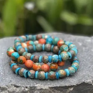 Kralen armband set brown/orange/turquoise 10 mm
