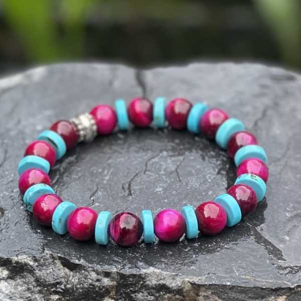 Kralen armband spring collectie rood/turquoise 10mm