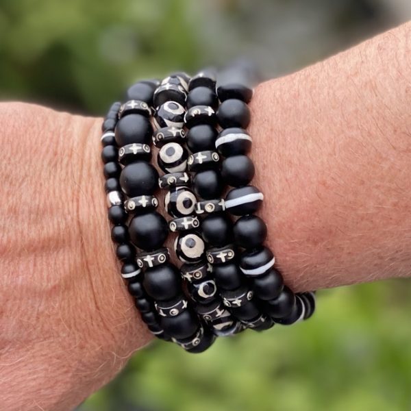 Kralen armband set Matt Black Agaath met Tibitaanse spacers