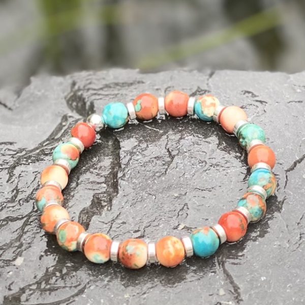 Kralen armband Flower of Love, Orange 8mm, met spacer rond 2mm