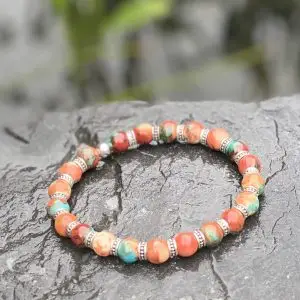 Kralen armband , Orange 8mm, met spacer Bali bewerkt rond 3mm