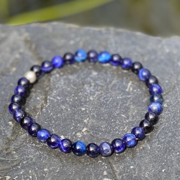 Kralen armband tijgeroog 6mm blauw