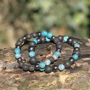 Kralen armband Hematiet/Lavasteen/Turquoise Jasper 8/10 mm