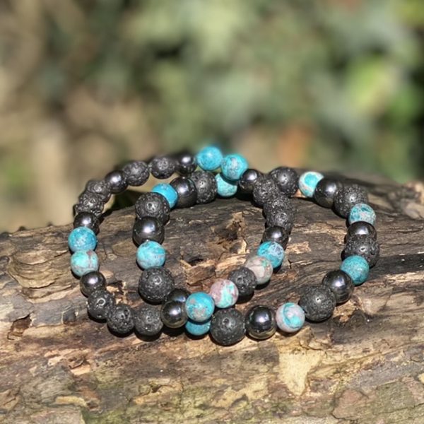 Kralen armband Hematiet/Lavasteen/Turquoise Jasper 8/10 mm