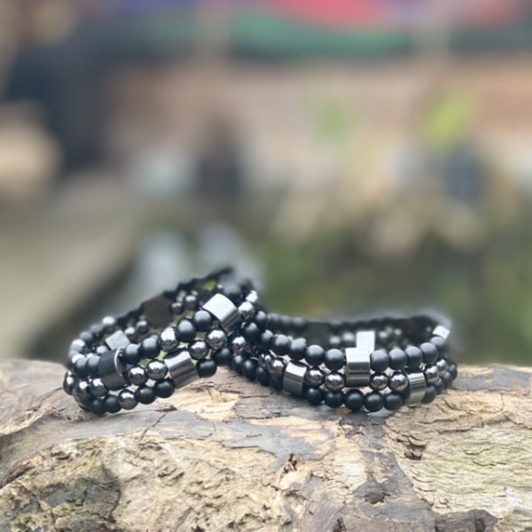 Kralen armband set a 3 armbanden van Hematiet en matte Black Onyx 6 mm xl