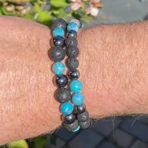 Kralen armband set a 2 Hematiet/Lavasteen/Turquoise Jasper 8/10mm
