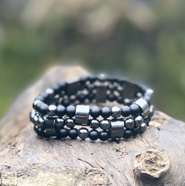 Kralen armband set a 3 armbanden van Hematiet en matte Black Onyx 6 mm xl