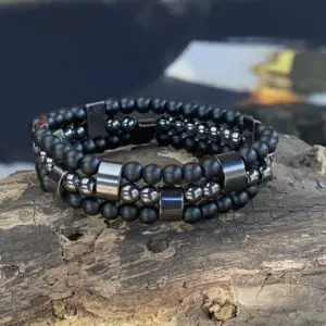 Kralen armband set a 3 armbanden van Hematiet en matte Black Onyx 6 mm