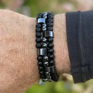 Kralen armband set a 3 armbanden van Hematiet en matte Black Onyx 6 mm
