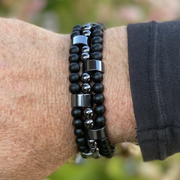 Kralen armband set a 3 armbanden van Hematiet en matte Black Onyx 6 mm