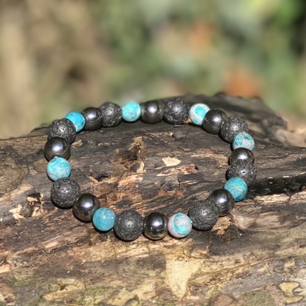 Kralen armband Hematiet/Lavasteen/Turquoise Jasper 10mm