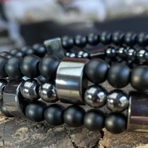 Kralen armband set a 3 armbanden van Hematiet en matte Black Onyx 6 mm