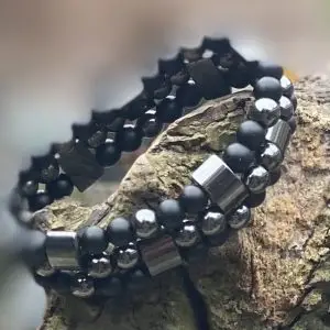 Kralen armband set a 3 armbanden van Hematiet en matte Black Onyx 6 mm xl