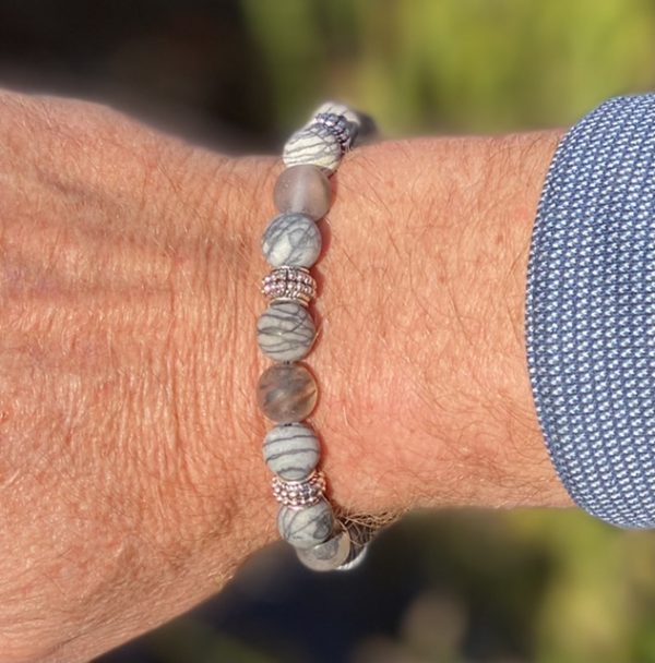 Kralen armband Agaat 10 mm met DQ metalen accenten