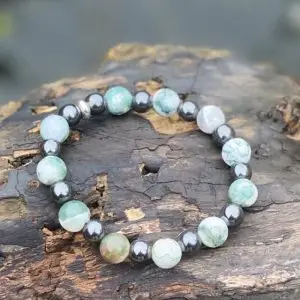 Kralen armband 10mm Jasper Green/White/Hematiet 8mm