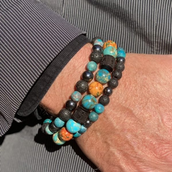 Kralen armband Tibet natural Orange/Turquoise 10 mm