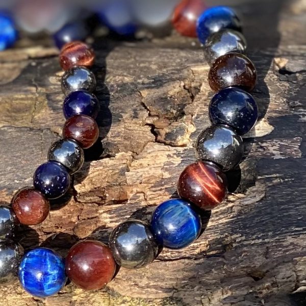 Kralen armbandset a 3 Tijgeroog/Hematiet 8/10 Blauw/bruin