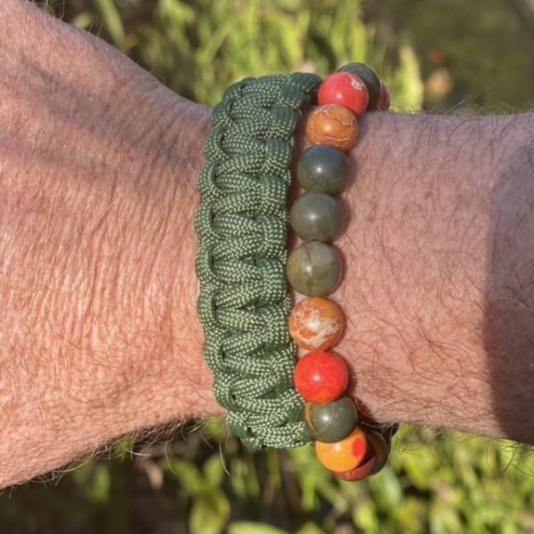 Kralen armband 10mm mat gepolijst Imperial Jasper Orange/Green