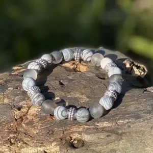 Kralen armband Agaat 10 mm met DQ metalen accenten