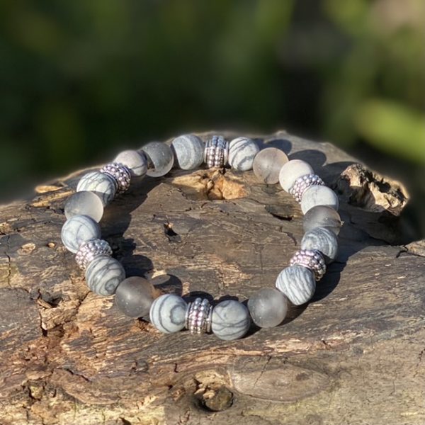 Kralen armband Agaat 10 mm met DQ metalen accenten