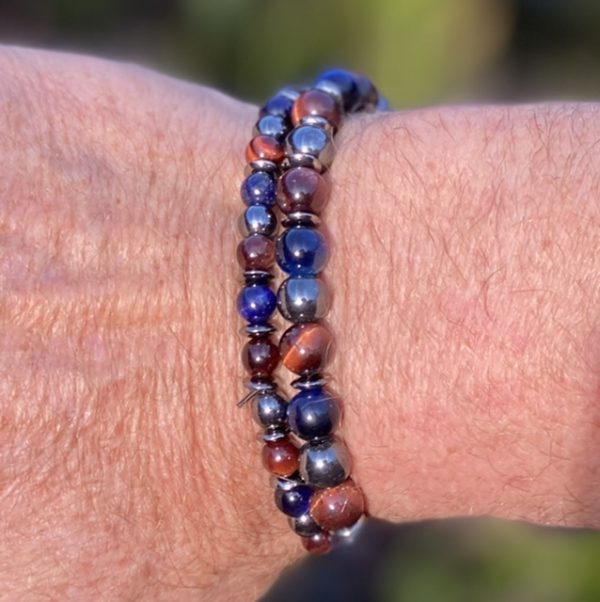 Kralen armbandset a 2 armbanden Tijgeroog/Hematiet 6/8 mm Blauw/Bruin