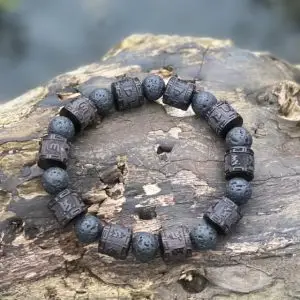 Kralen armband Tibet natural Black Beauty 10mm Lavasteen XL