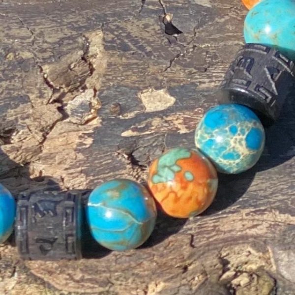 Kralen armband Tibet natural Orange/Turquoise 10 mm