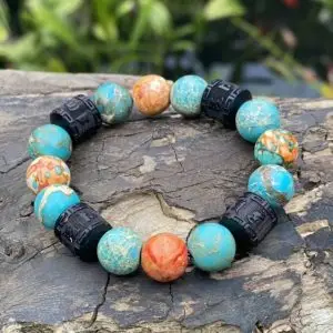 Kralen armband Tibet natural Orange/Turquoise 10 mm