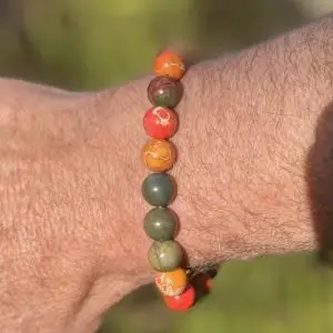 Kralen armband 10mm mat gepolijst Imperial Jasper Orange/Green