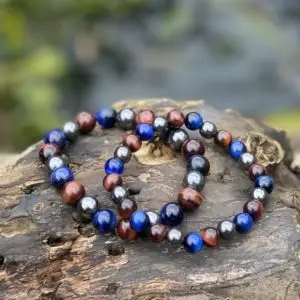 Kralen armbandset a 2 armbanden Tijgeroog/Hematiet 8/10 mm Blauw/Bruin