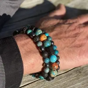 Kralen armband set a 3 Hematiet/Lavasteen/Turquoise Jasper 8/10mm